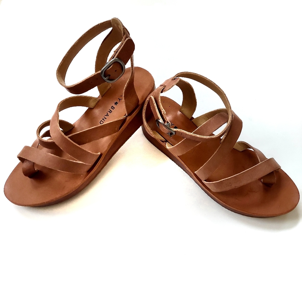 Lucky Brand Brown Strappy Leather Ankle Strap Sandals